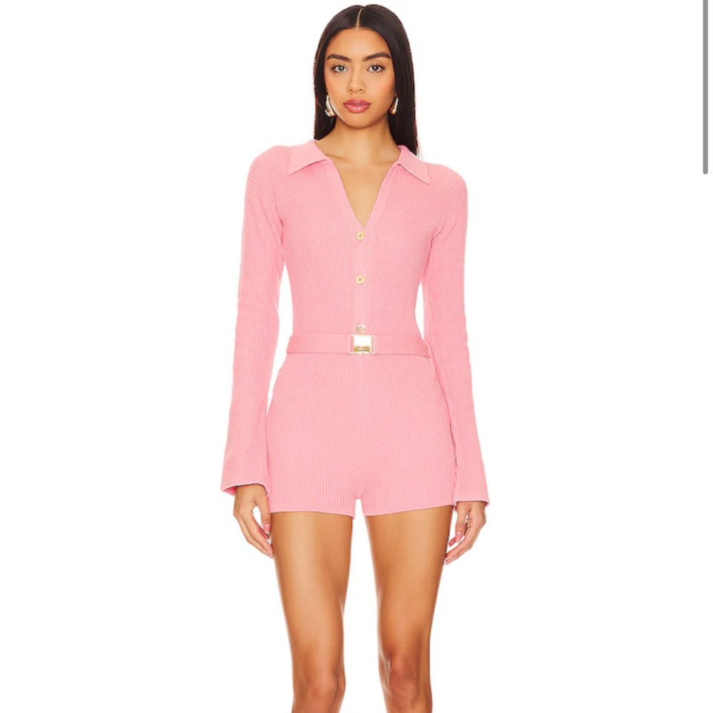 Cin Cin Pink Knit Collared Short Jumpsuit